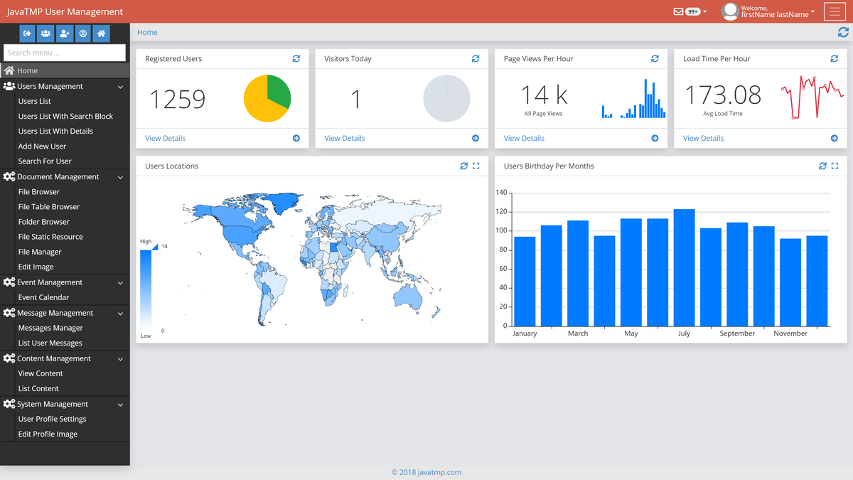 JavaTMP Java Bootstrap Admin and Dashboard components template image.