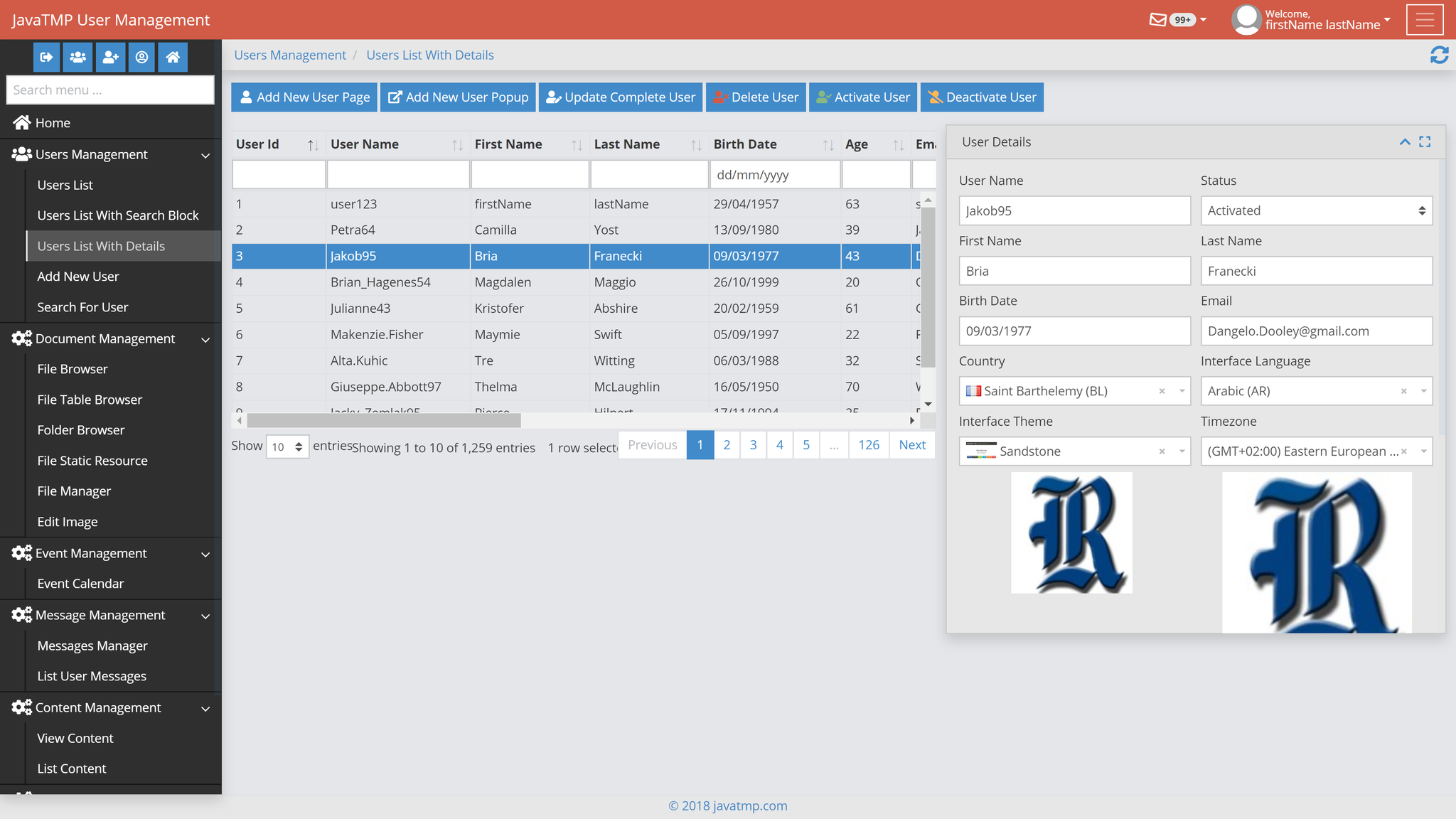 JavaTMP Java Bootstrap Admin and Dashboard components template